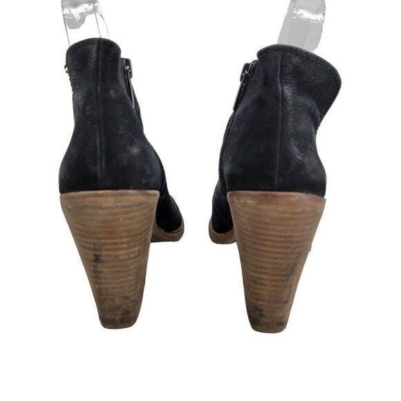 Vince Camuto Ankle Booties 6.5 Black Leather‎ Suede Stacked Block Heel Peep Toe - Picture 4 of 11